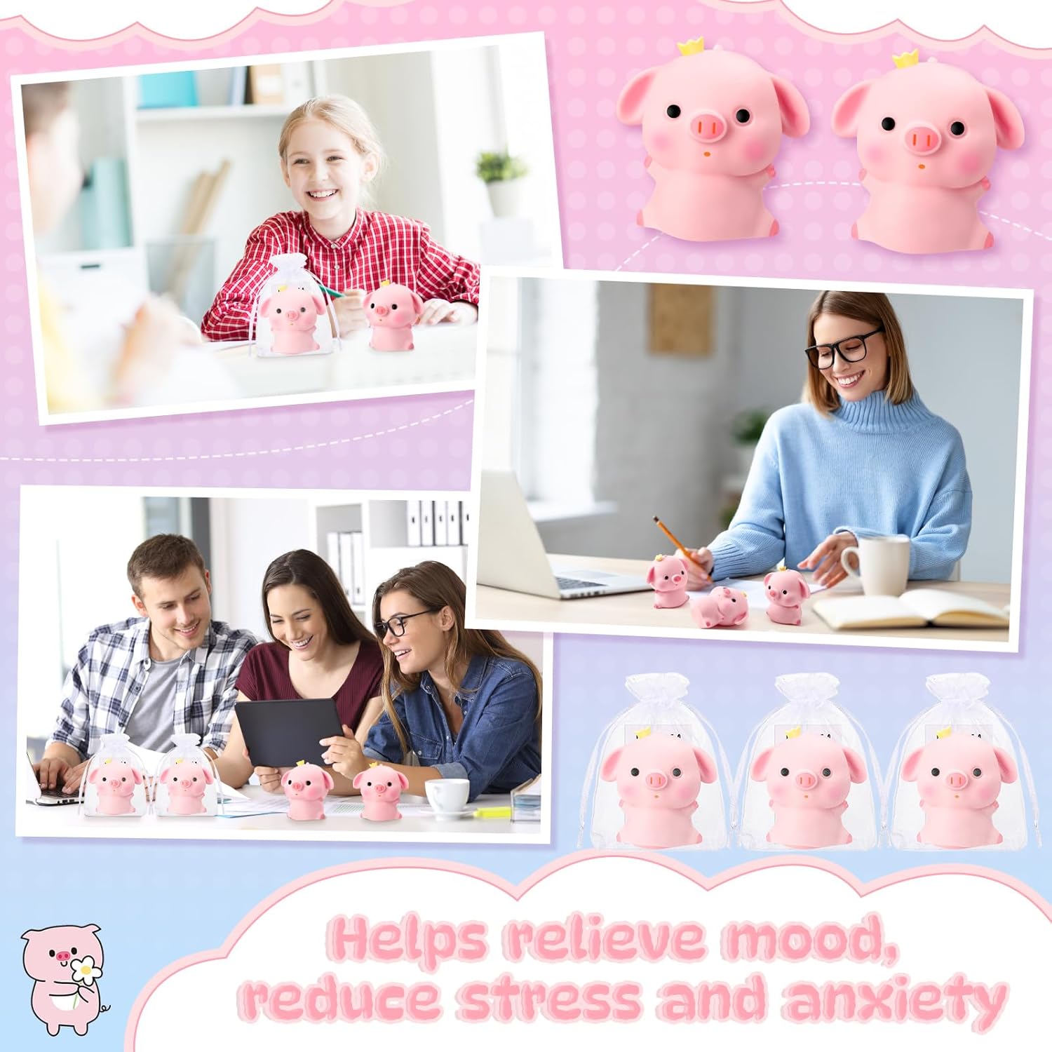 Hollowfly 10 Set Funny Pig Stress Balls Bulk Relief Squeeze Balls Inspirational Stress Reliever Employee Appreciation Gifts for Adult Coworkers Staff Volunteer