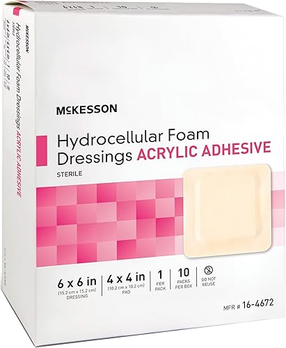 Miniatura 6 de McKesson Apósitos de espuma hidrocelular, estéril, adhesivo acrílico, dimensión 6 x 6 pulgadas, almohadilla de 4 x 4 pulgadas, 10 unidades, 1 paquete