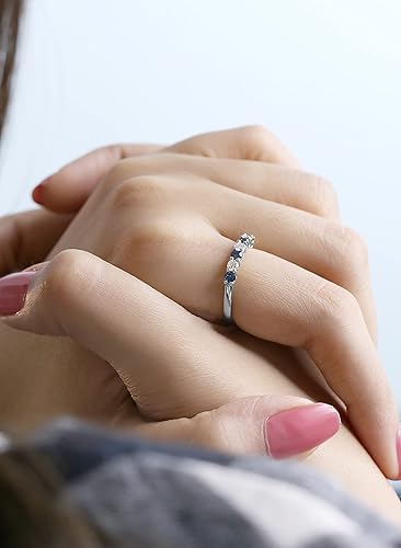 Miniatura 2 de Dazzlingrock Collection Anillo de boda apilable de 0.098 pulgadas cada uno redondo de zafiro azul y diamante blanco con 7 piedras en oro de 14