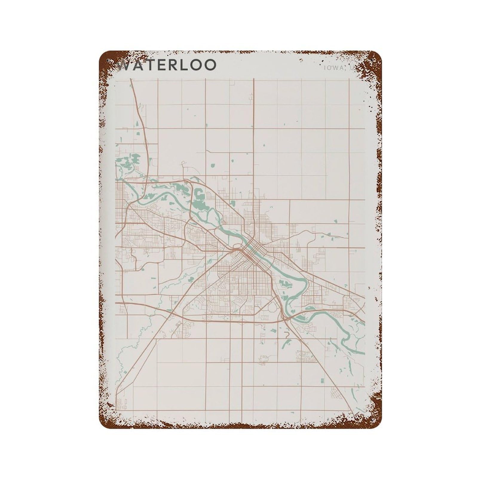 xiaoxiaoshen Waterloo Map Iowa Travel Gift Farmhouse Decor Wall Decor Art Metal Tin Poster Modern Home Decor Art Home Bar Shop Decorations Vintage Sign 40x30cm