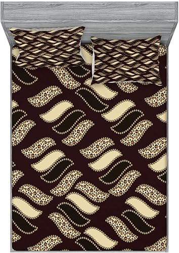 Miniatura 79 de Ambesonne Juego de sábanas bajeras y fundas de almohada, deliciosos tacos con verduras, cocina folclórica, ingredientes de recetas de comida Beige