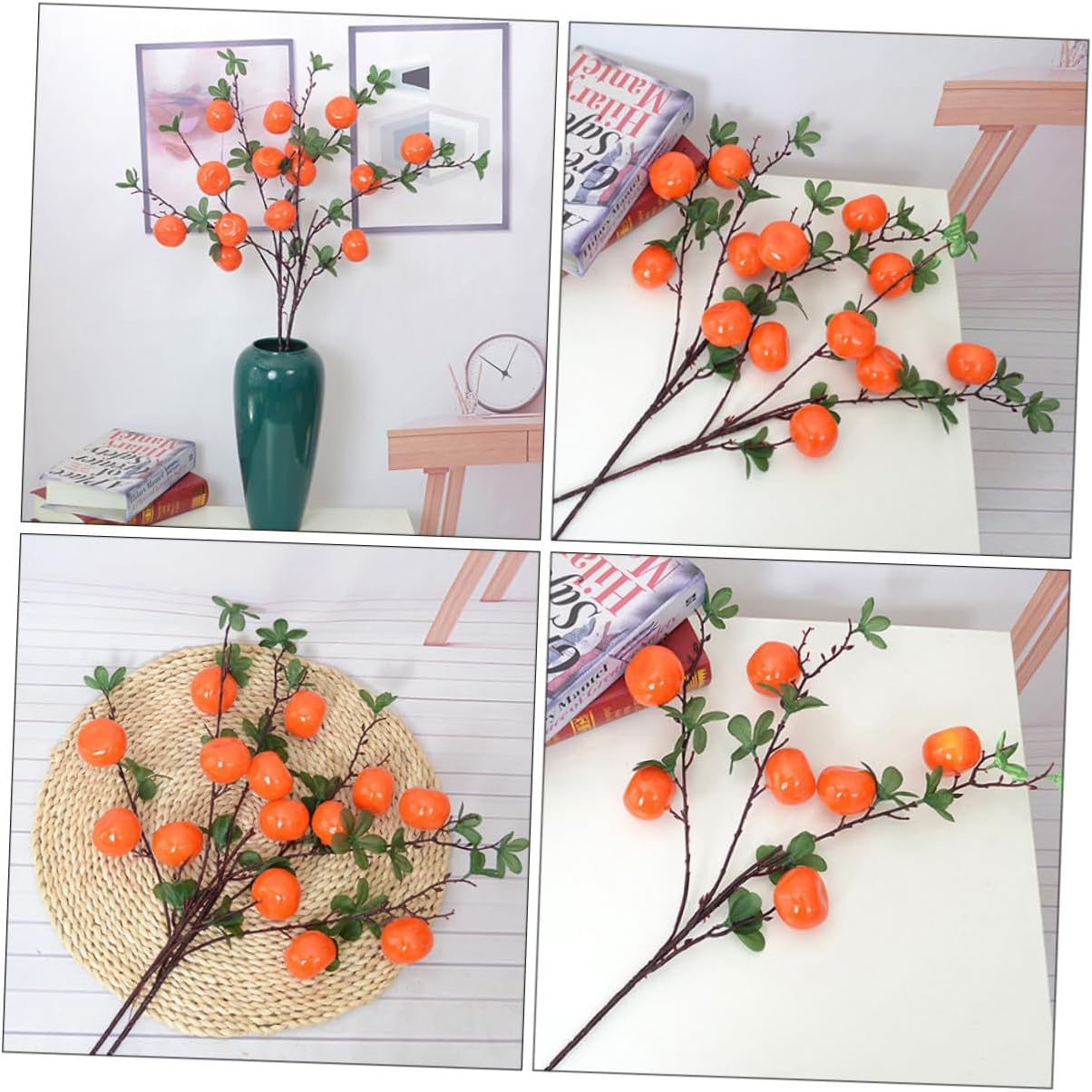 Artificial Orange Fruit Branches, Lifelike Fake Orange Decorations with 7 Heads, Realistic Artificial Plant Display for Home and Living Room Décor