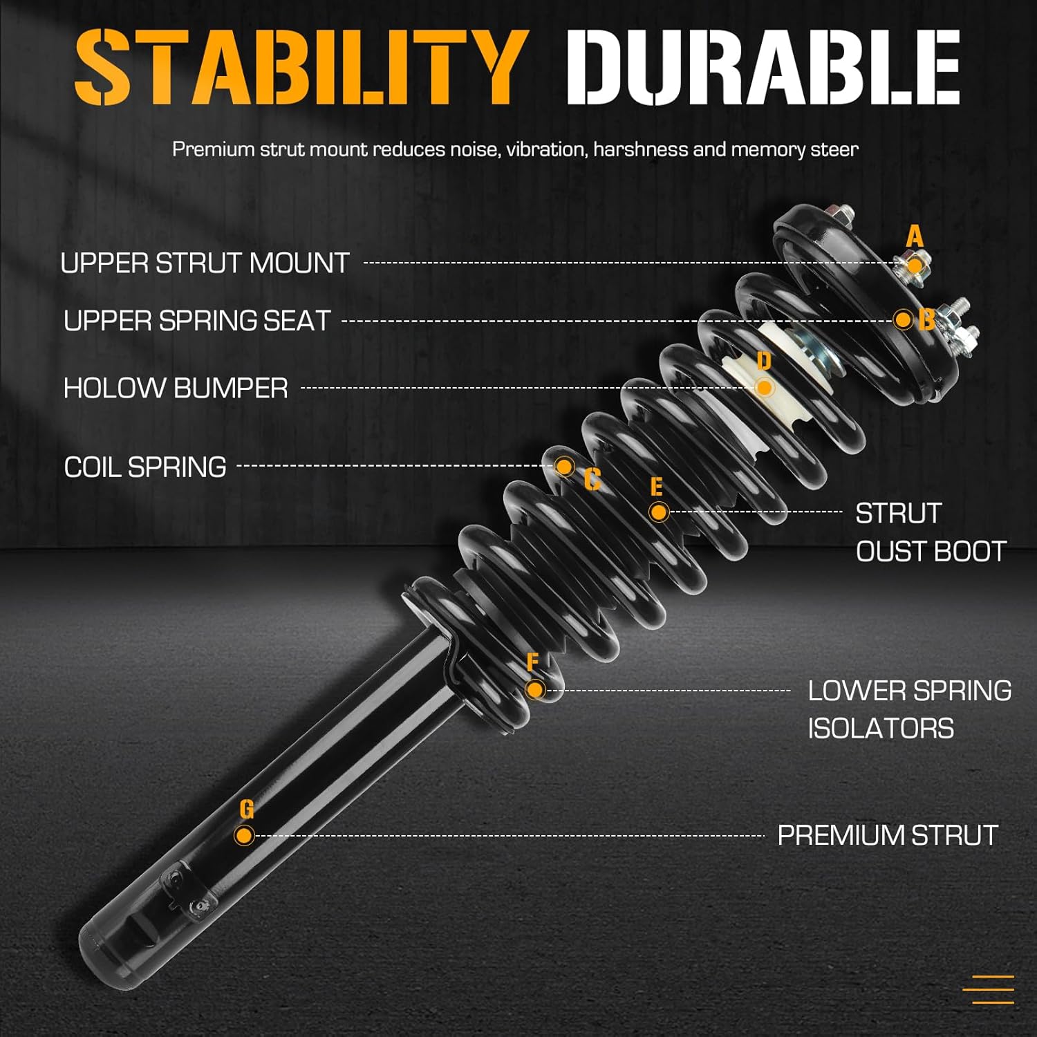 front and rear complete strut assembly shock absorber fit for honda accord 2003 2004 2005 2006 2007, 172123l, 172123r 171372, suspension shock with coil spring 2 pair