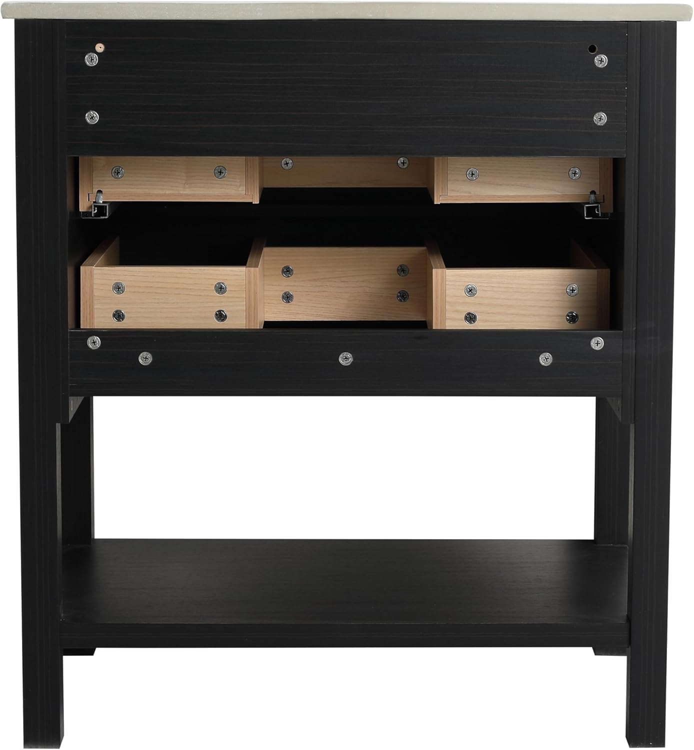 30 Inch Bathroom Vanity with Sink, 30" Freestanding Vanity with Open Shelf for Storage, Plywood Wooden Cabinet with Ceramic Sink, Modern Floor-Standing Cabinet Set, 2 Drawers with Compartments