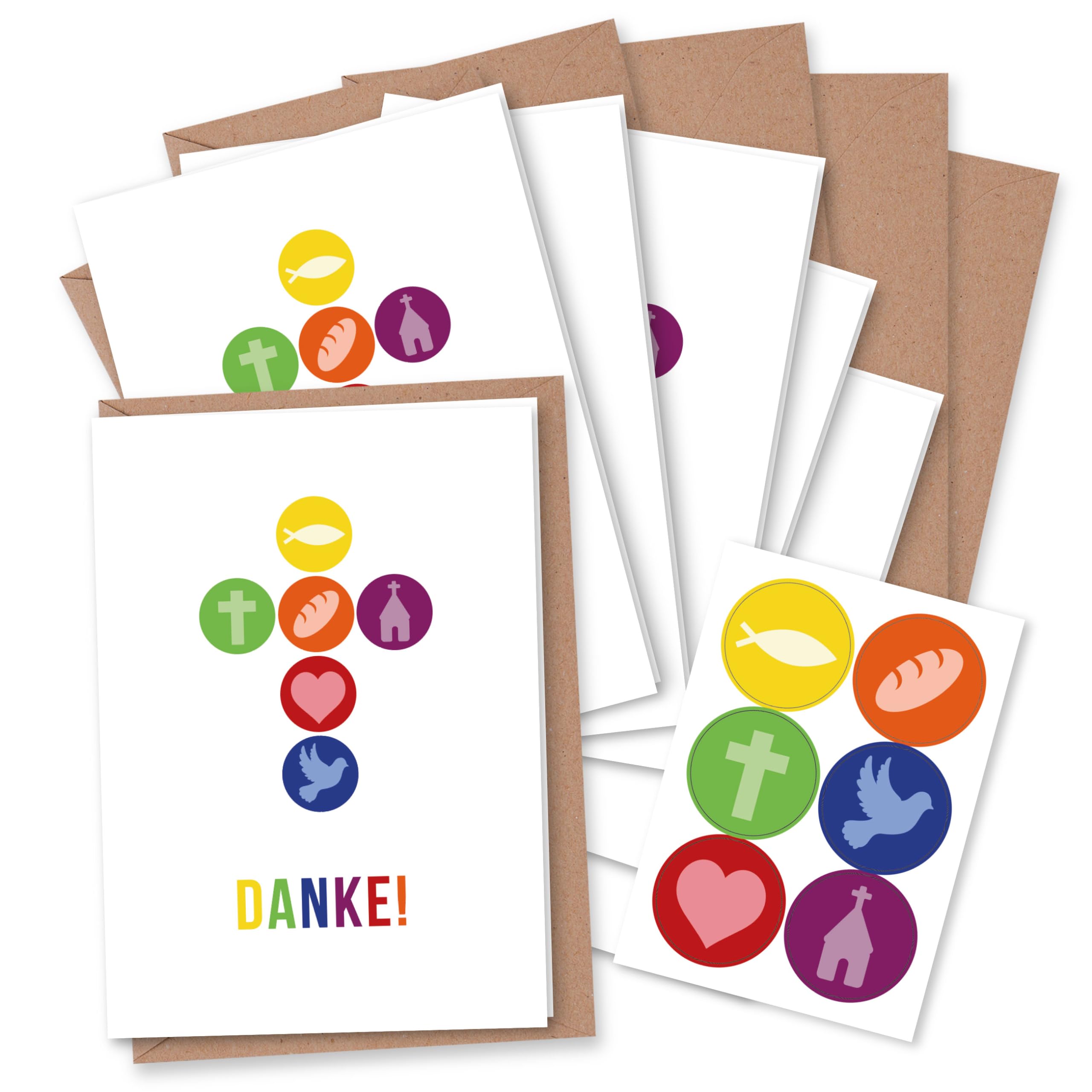 Papierdrachen 6 Thank You Cards for Christian Celebrations such as Christening, Communion, Confirmation, Cross Motif