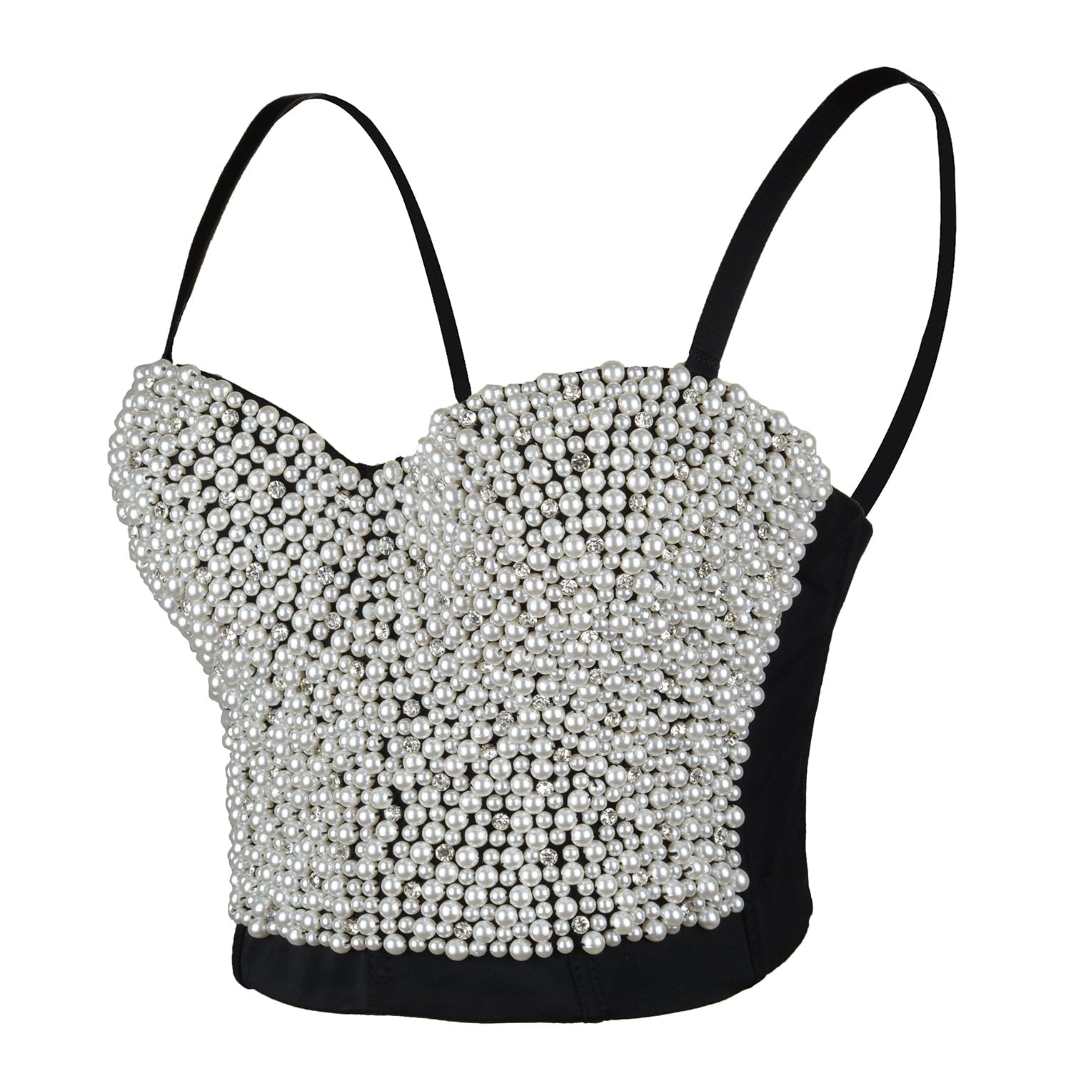 Sexy Pearls Beaded Rhinestone Bustier Crop Top Push up Corset Top Detachable Straps-image-25