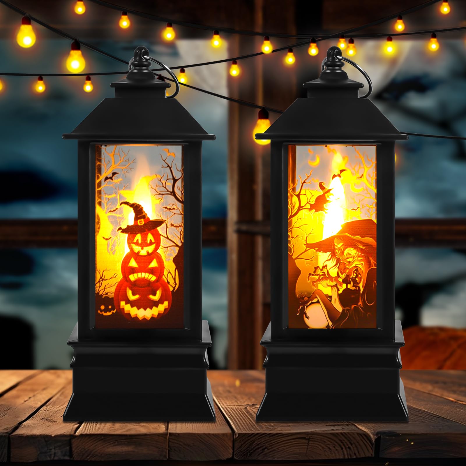 PQETBV Faroles de vela de Halloween — 2 de Retro Lámpara de calabaza de