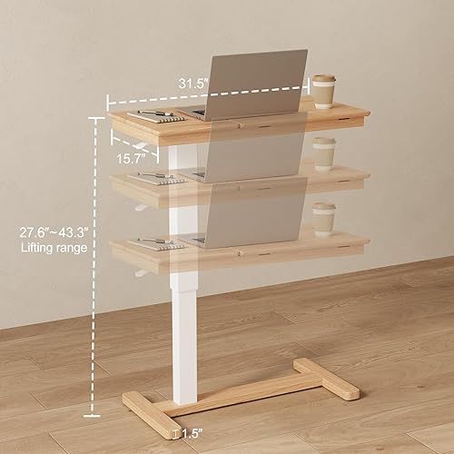 Miniatura 2 de Mesita de noche de madera maciza con ruedas, mesa de cama de hospital ajustable sobre la cama, escritorio rodante para computadora portátil,