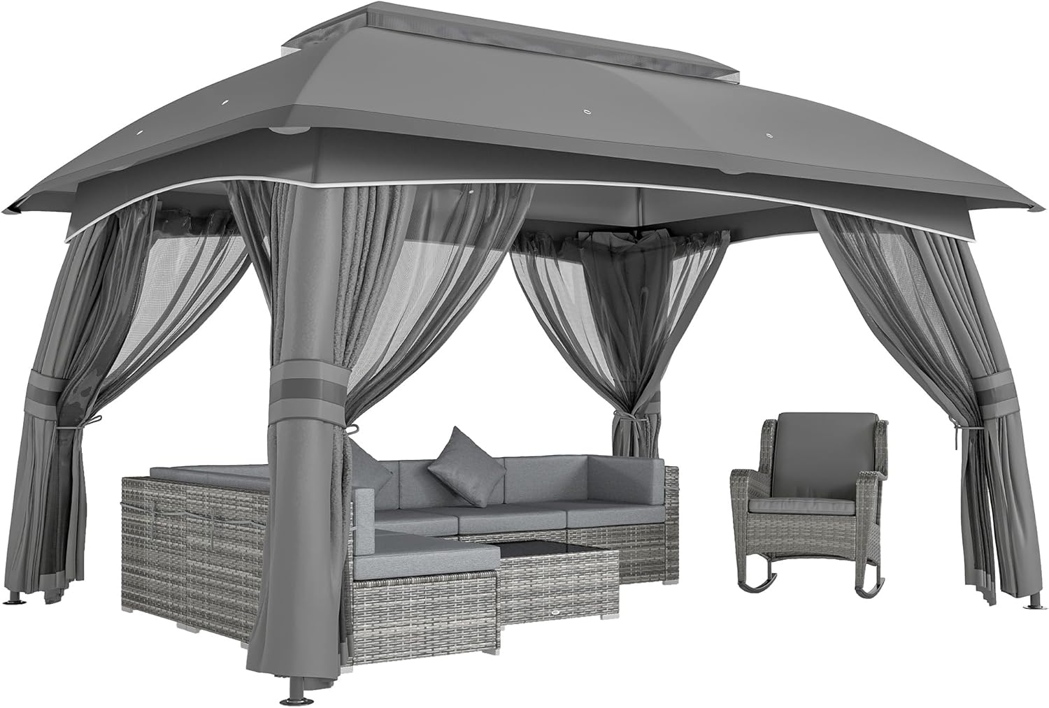 Outsunny 10' x 13' Patio Gazebo, Outdoor Gazebo Canopy Shelter with Netting, Vented Roof, Steel Frame for Garden, Lawn, Backyard, and Deck, Dark Gray