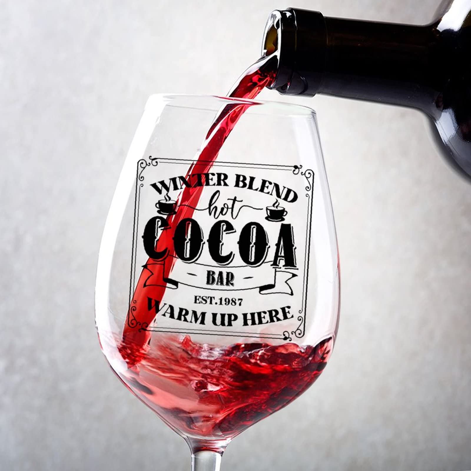 Verres à vin rouge gravés 1987 Warm Up Here design à pied 2pcs