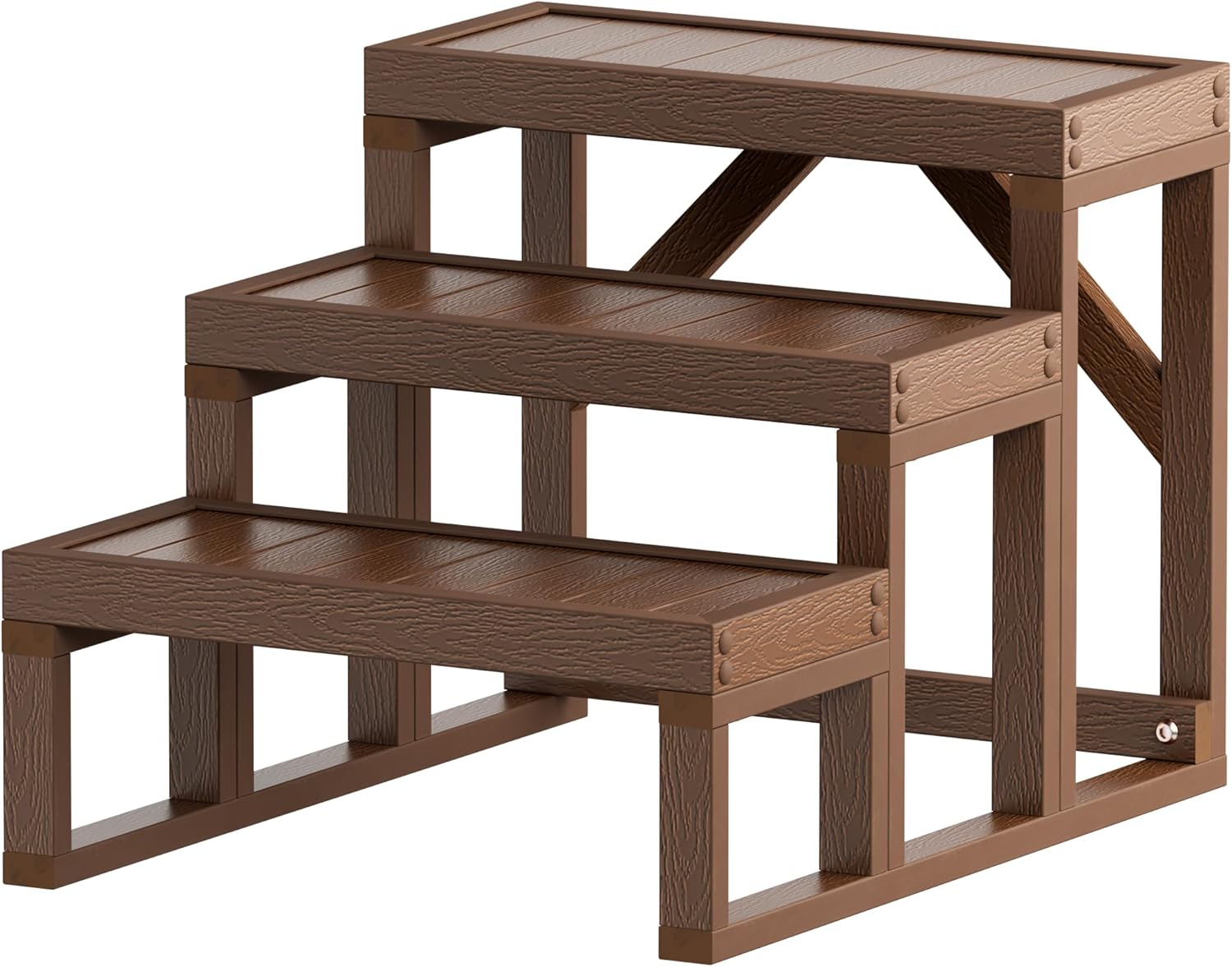Three Step Hot Tub Steps,Wood Looking Wood-Plastic Steps, Non Slip, Heavy Duty Stable Outdoor Spa Steps, Waterproof Steps,Hot Tub Stairs Fit for Hot Tub,Pool Any Shape and Size (Redwood Brown)