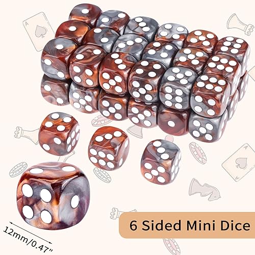 Miniatura 188 de Juego de 36 dados mini de 0.472 in, 6 caras, juego de dados con patrón de perlas, 6 dados estándar para Yahtzee, Bunco o enseñanza de matemáticas