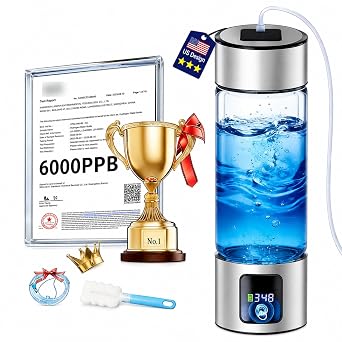 Hydrogen Water Bottle Generator with LED Screen, Portable Rechargeable Hydrogen Water Bottle 460ml with Advanced SPE PEM Technology 6000+ PPB, Ionizer Machine for Home/Office/Travel