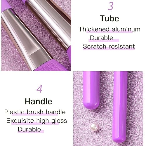 Miniatura 6 de JERCLITY Juego de 10 brochas de maquillaje de alta calidad Kabuki Blush Brush Loose Powder Brush Brush Pincel de sombra de ojos cepillo de labios