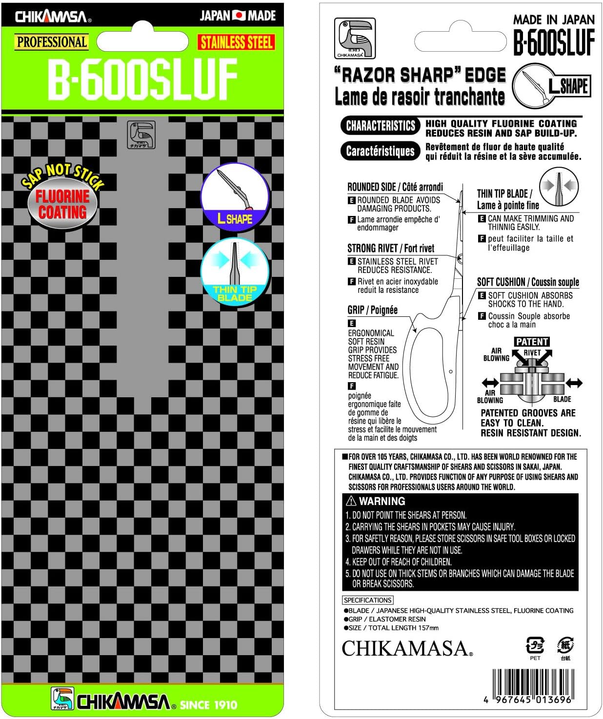 CHIKAMASA B-600SLUFB, The Precise Specialty Trimming Scissors, S/S L-Shape Blade, Fluorine Coating, for trimming plants and grapes, excellent for narrow stem-thinning inside closed and tangled spaces. - Image 8