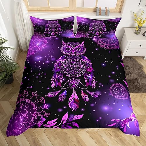 Miniatura 22 de Feelyou Juego de funda de edredón con estampado floral en 3D para niñas y niñas, elegante, con estampado floral morado, romántico, con purpurina