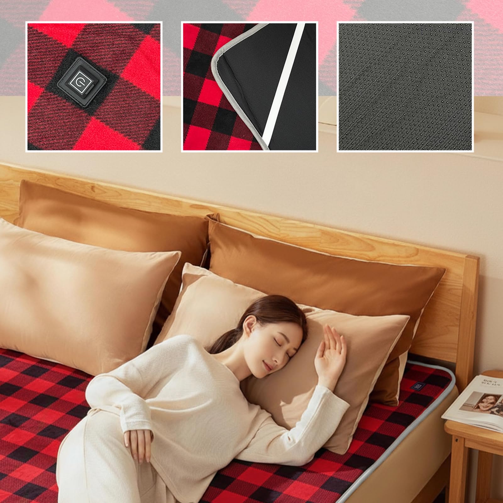 Almohadilla eléctrica de calefacción con 3 temperaturas ajustables, USB portátil, 6 zonas de calor, impermeable para camping y senderismo, color rojo