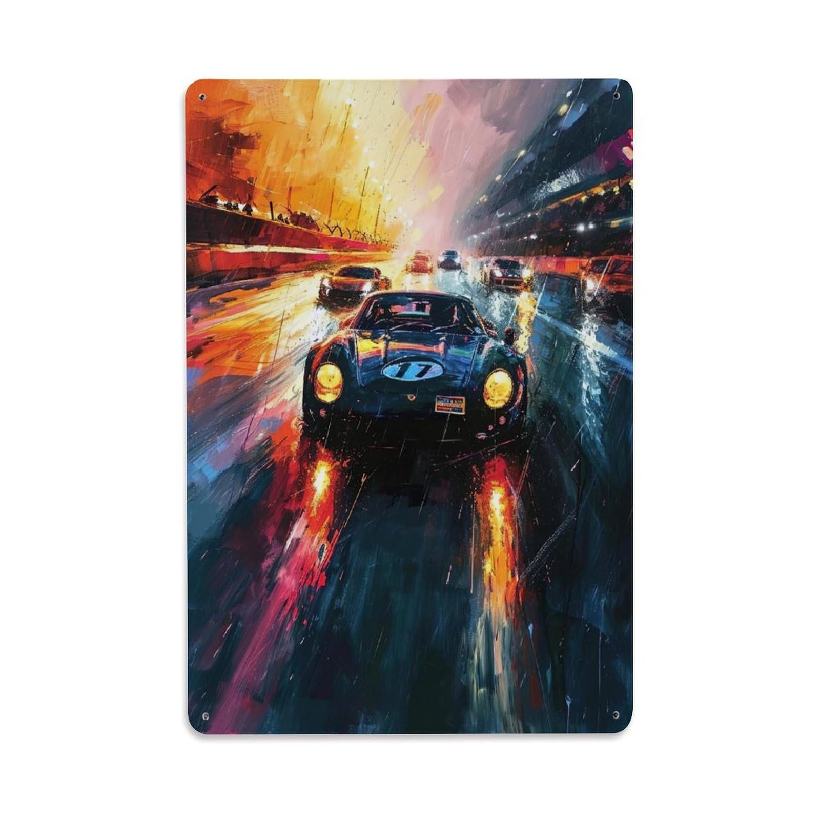 Sport Car Oil Painting Art for 911 Racing Car Metal Tin Sign Plaque Wall Decor for Cafe, Club, Garden Metal Poster 8x12Inch