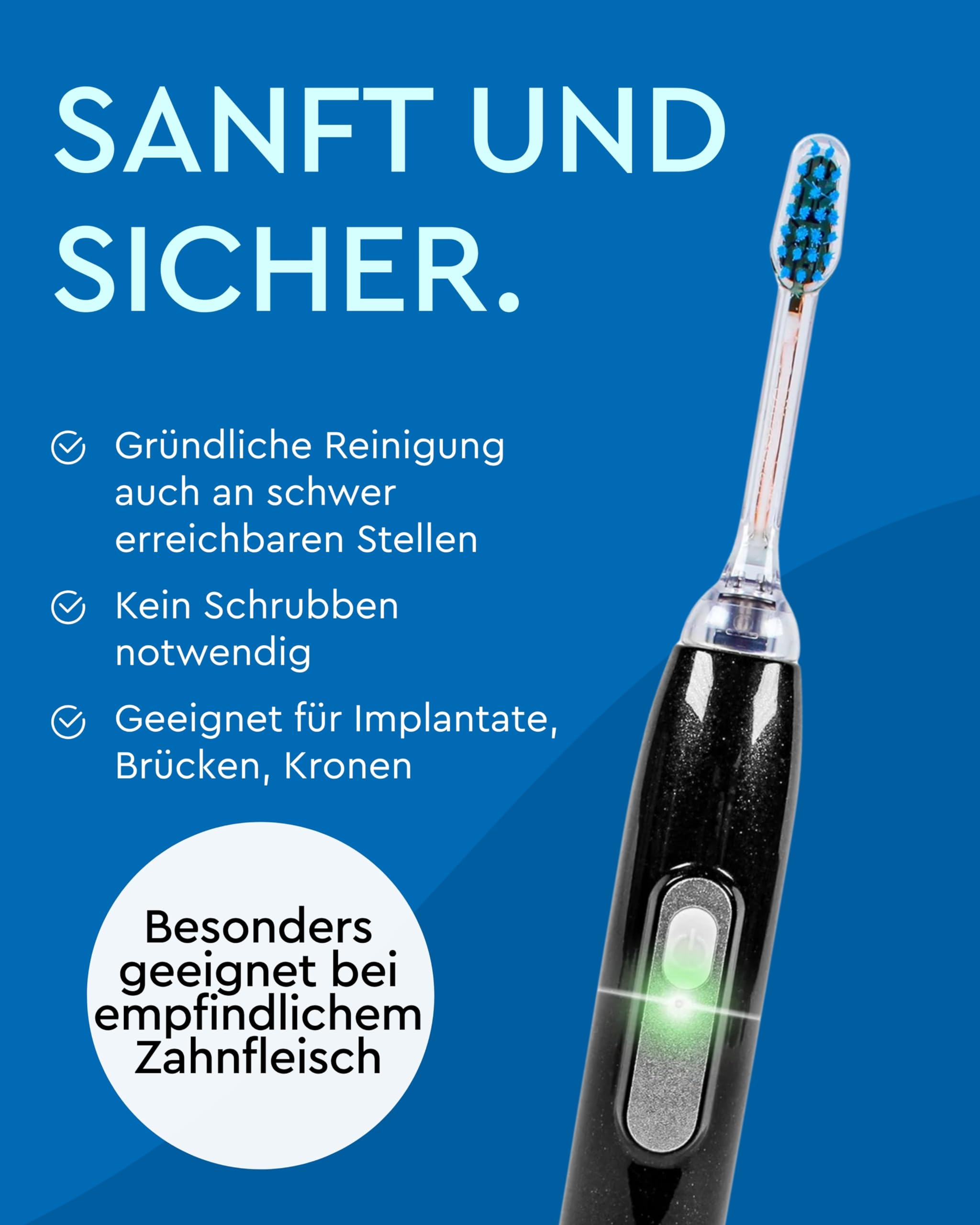 emmi-DENT Ultraschallzahnbürste I Black Diamond I Inkl. 75ml Ultraschall Zahncreme I Elektrische Zahnbürste ohne Schrubben I Zahnpflege sensible Zähne I Zahnreinigung mit bis zu 96 Mio. Schwingungen