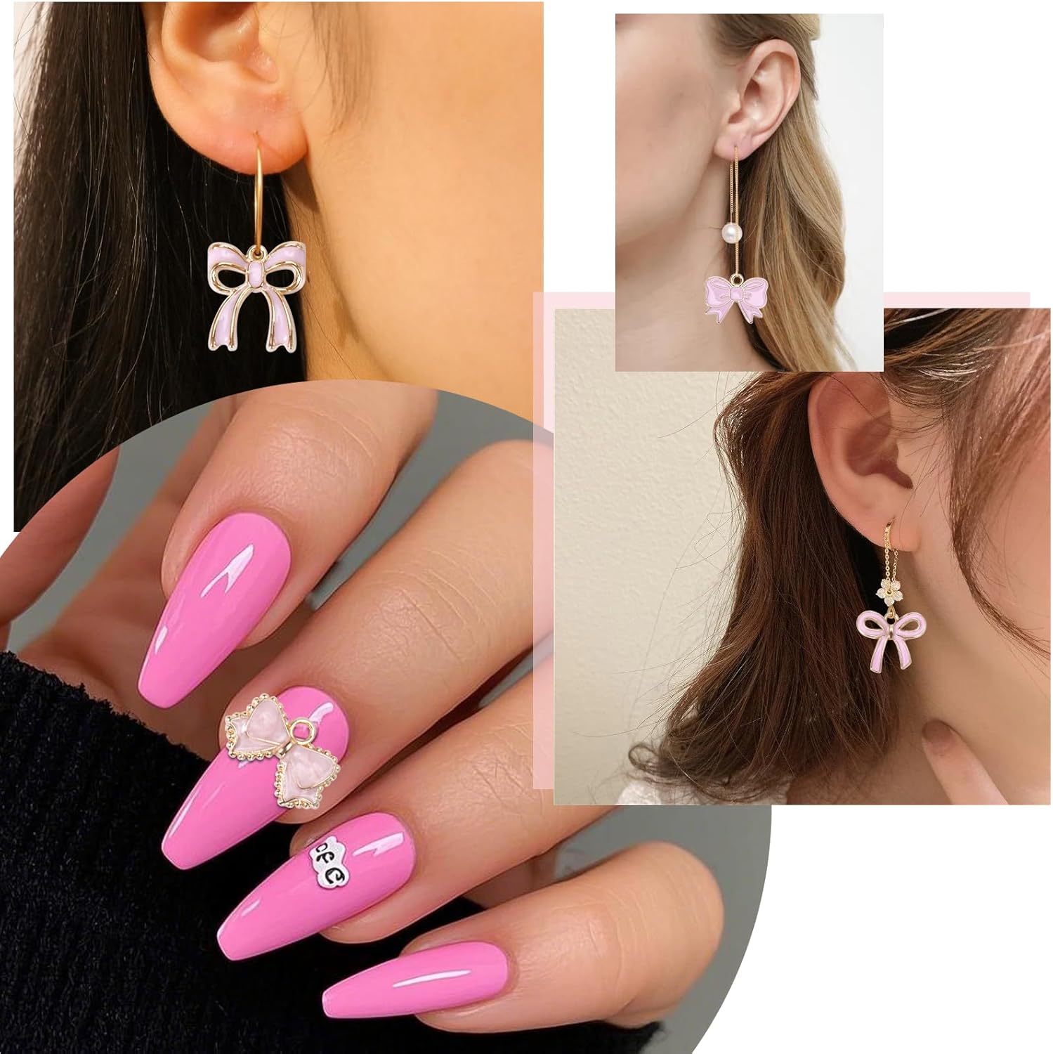 50 Pcs Pink Bow Charms for Jewelry Making - Cute Bowknot Charms Alloy Enamel Bow Tie Pendants Charm for Women DIY Making Bracelets Earrings Necklace Craft Supplies - Image 7