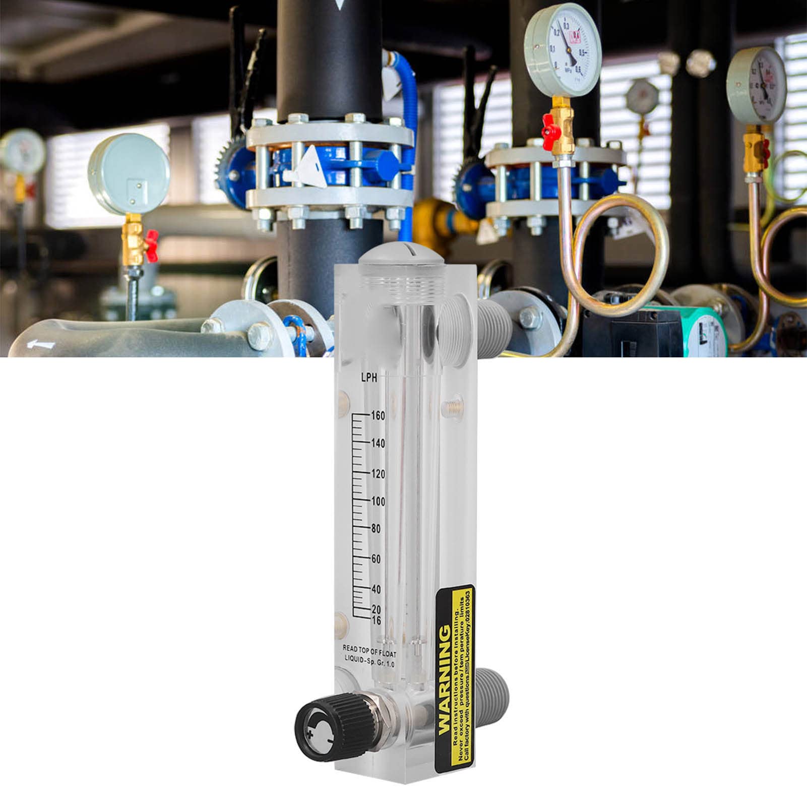 Rotamètre d'eau, Débitmètre de Liquide Réglable 16‑160 LPH, Débitmètre d'eau Haute Précision Transparent, Type panneau