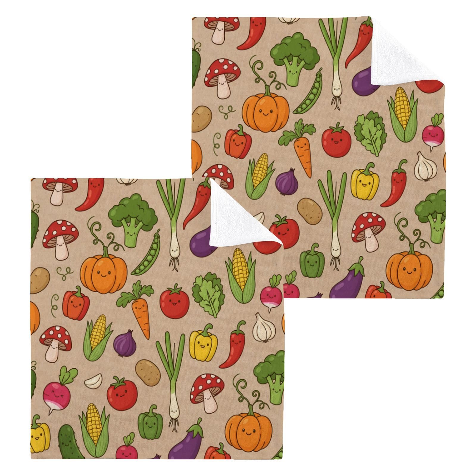 BOESI Cartoon Veggie 12x12in Cotton Washcloth,Soft Absorbent Face Towel