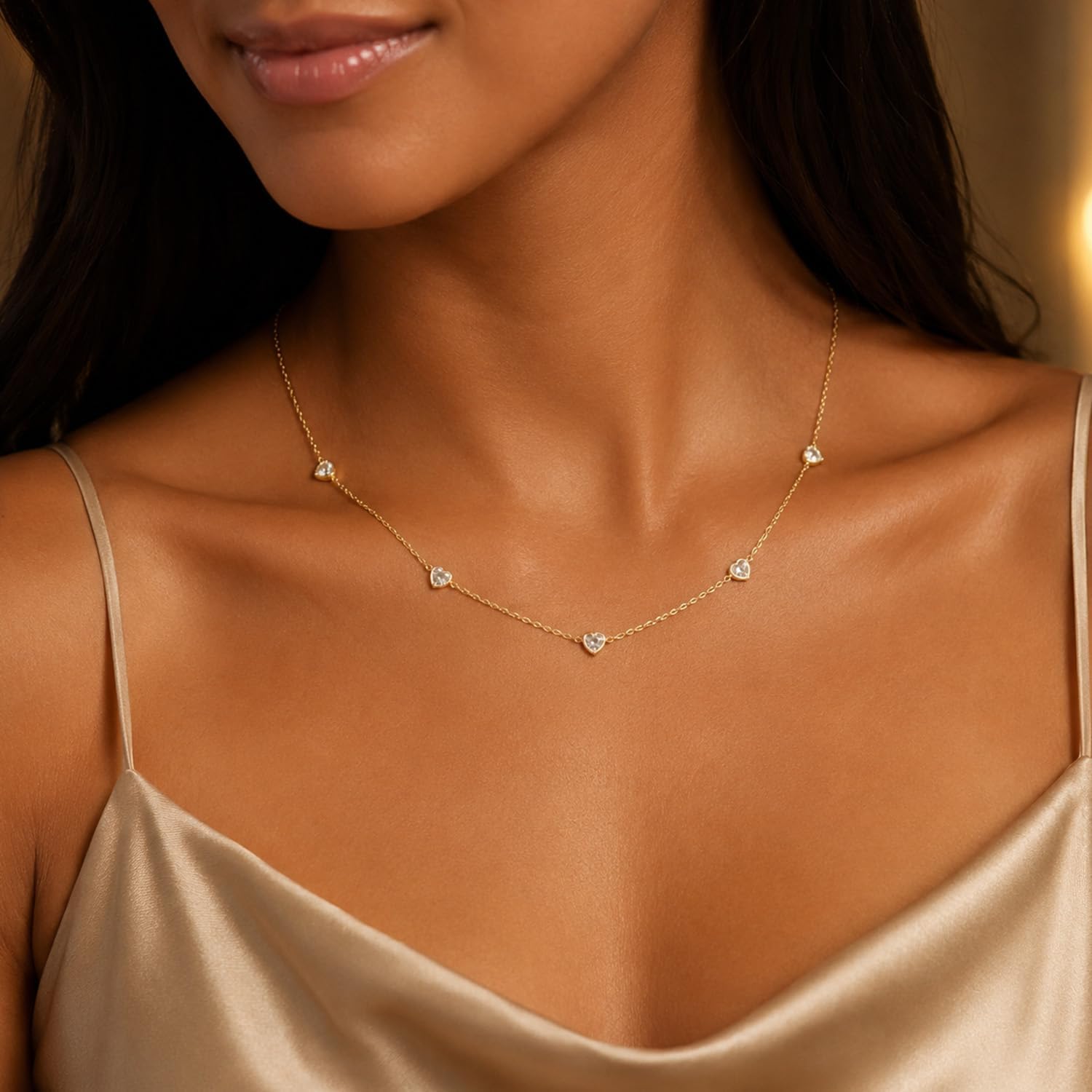 Dainty Silver Gold Necklaces for Women Cute Station Choker Simulated Diamond Necklace Simple Layering CZ Necklace Trendy Jewelry Gifts image 3