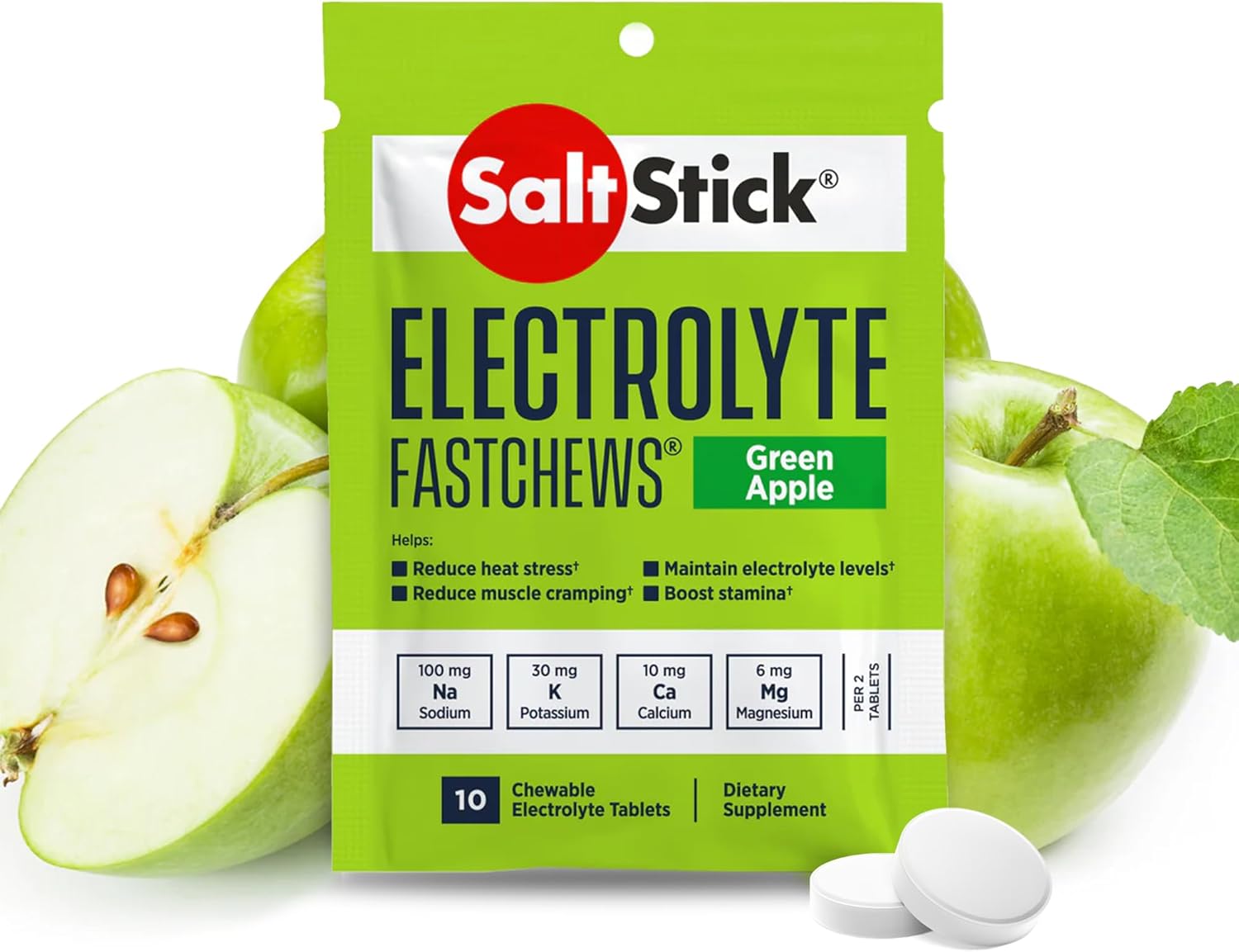 SaltStick Electrolyte FastChews Chewable Tablets 120 Count Green Apple Salt