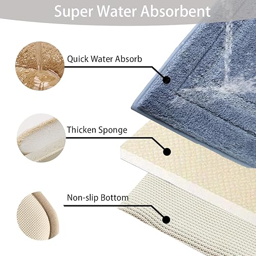 Miniatura 4 de Tapete de baño de microfibra geométrica sólida, capa de espuma viscoelástica ultrasuave, absorbente de agua, antideslizante, de secado rápido,