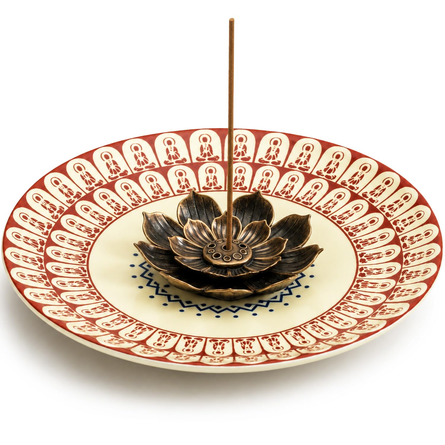 Uchwyt na kadzidełka lotosu, ceramiczna taca na kadzidełka na patyczki i stożki, styl Dunhuang, dekoracyjny łapacz popiołu Zen, ręcznie robiona medytacja duchowa dekoracja domu do jogi i