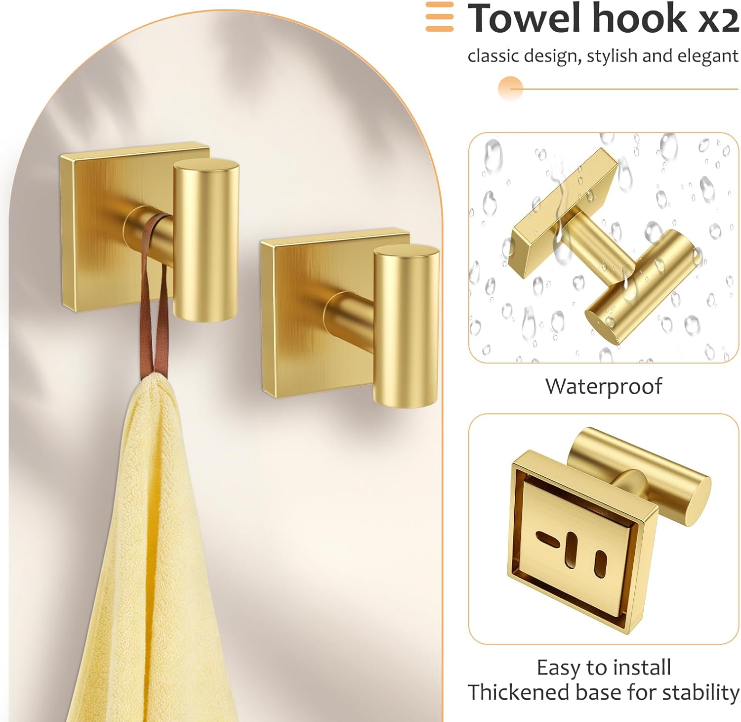 5 Pieces Brushed Gold Bathroom Hardware Set Towel Bar Set Stainless Steel Wall-Mounted Bathroom Accessories Set 23.6 Inch Towel Racks for Bathroom
