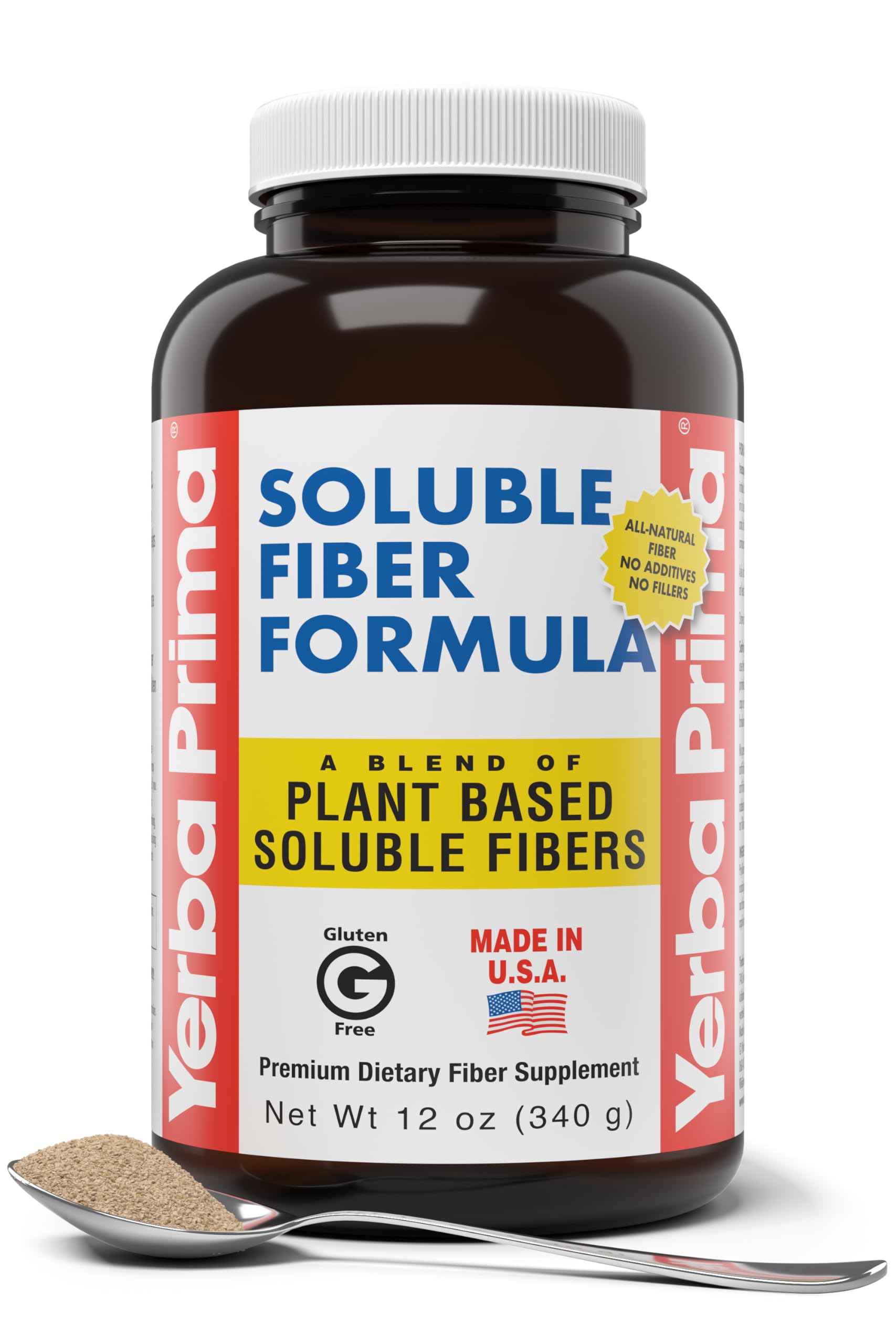 Yerba Prima Soluble Fiber Formula Powder, 12 Ounce - Premium Dietary Fiber Supplement, Natural, Concentrated Soluble Fiber, Gluten Free, Non-GMO, Mfg in USA