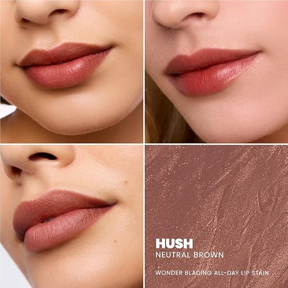 Wonderskin Brown is the New Black Longwear Lips Set, Lip Stain Masque in Hush, 360 Contour Lipliner in Cocoa and Top Gloss in Clear Shine