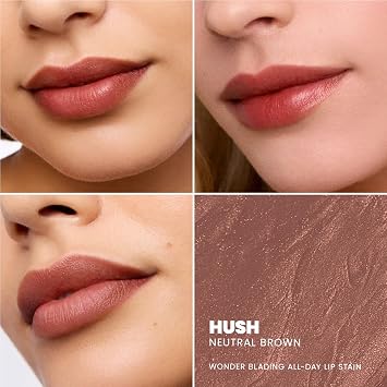 Wonderskin Brown is the New Black Longwear Lips Set, Lip Stain Masque in Hush, 360 Contour Lipliner in Cocoa and Top Gloss in Clear Shine