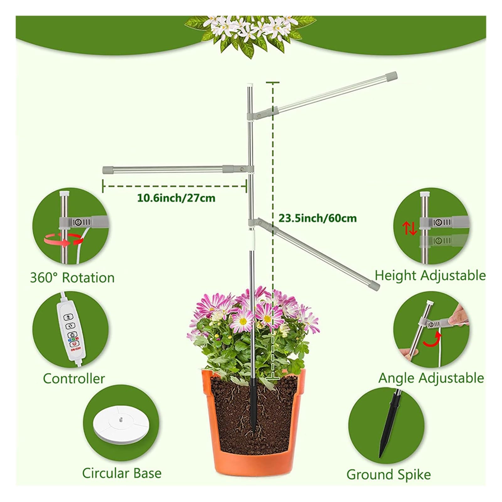 高効率LED植物成長ライト 植物育成ランプ 植物ライト LED 調光 10段階 3モード 植物育成ライト 自動タイミング機能・10段階調光・360°調節可能 その他