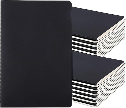 Paquete de 24 cuadernos de papel kraft a granel, diario de viaje rayado, cuadernos con rayas universitarias, diario de cubierta negra a granel para