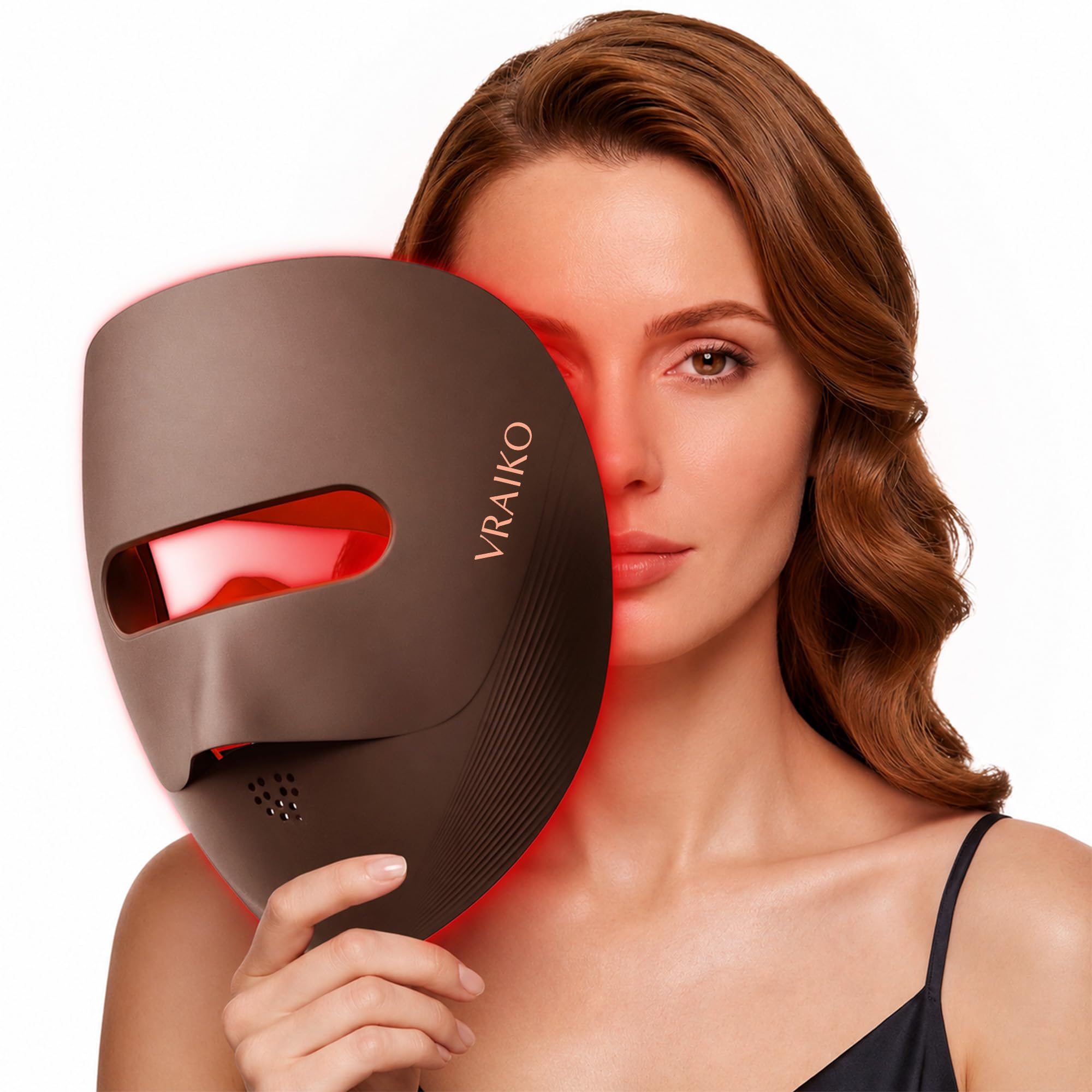 VRAIKO Maschera per il viso a LED 9D, maschera per terapia della luce rossa con 4 modalità, 328 LED, design 3D del flusso d'aria e blocco della luce, per spa facciale ultra confortevole, regalo di