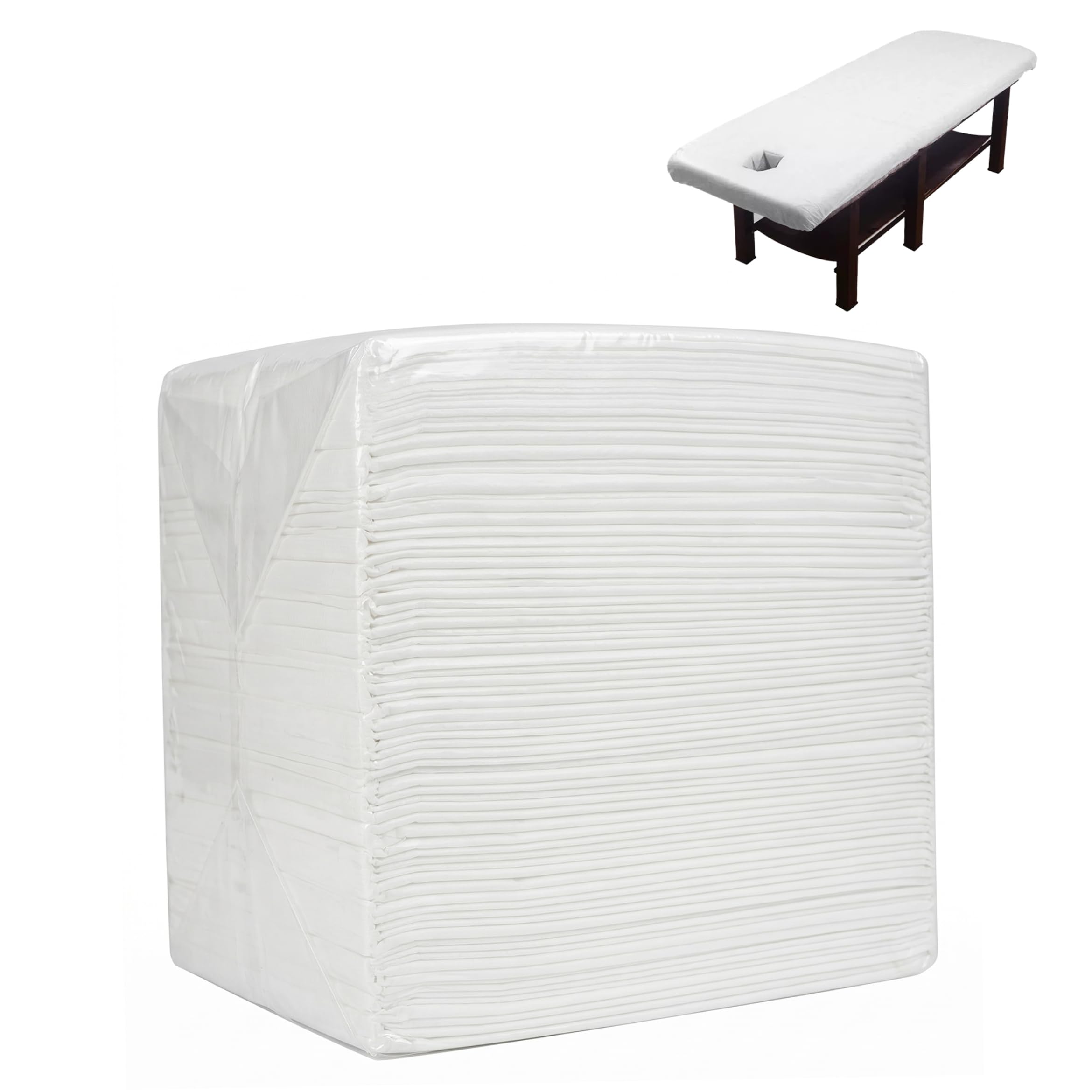 100 Sábanas Desechables, Funda de Cama de Masaje Impermeable a Prueba de Aceite con Sábanas No Tejidas con Orificio para la Cara para Salón de Belleza Spa, 31.5x71 Pulgadas, Desechable, Mesa de Masaj