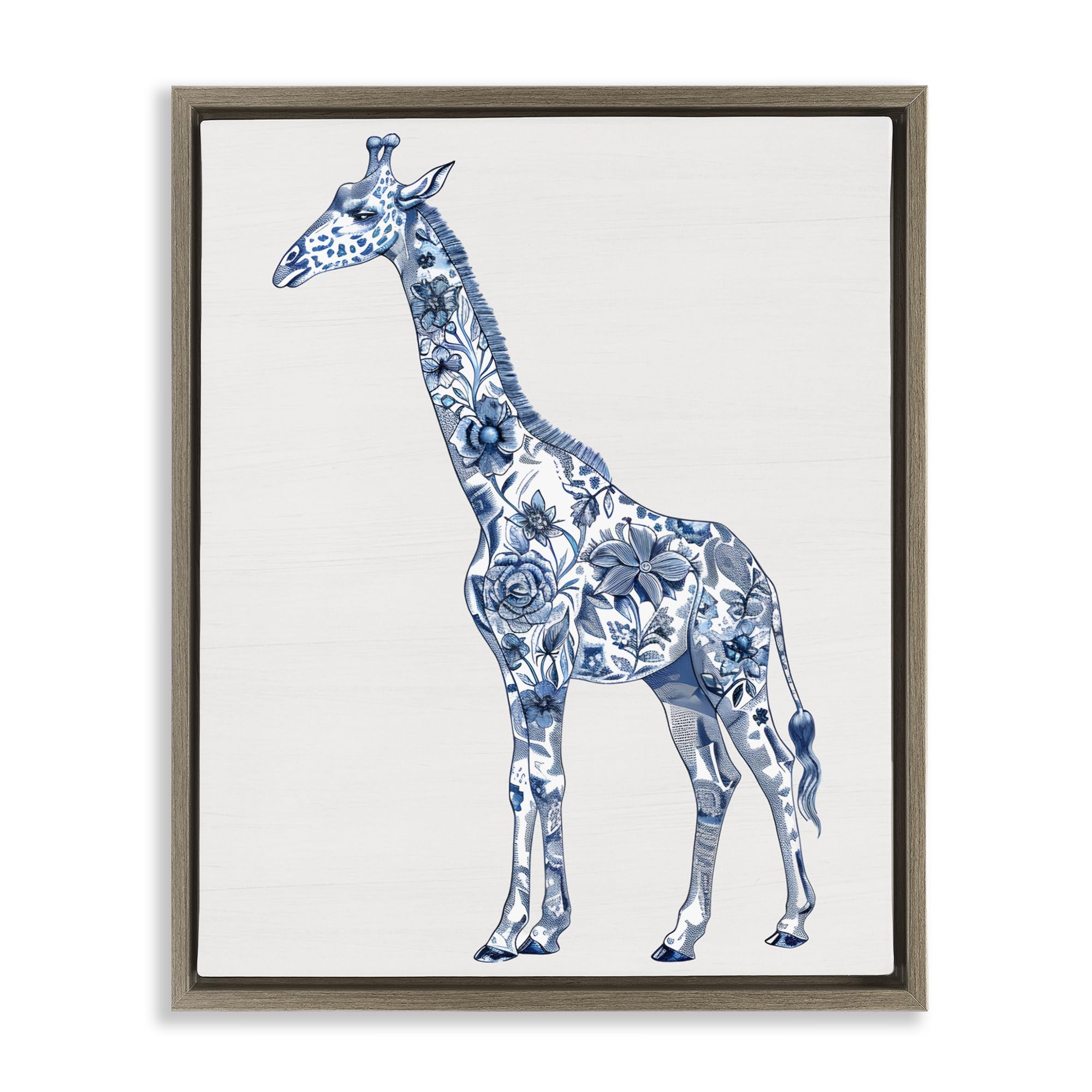 'Vintage Toile Giraffe'| Floating Frame Canvas Art
