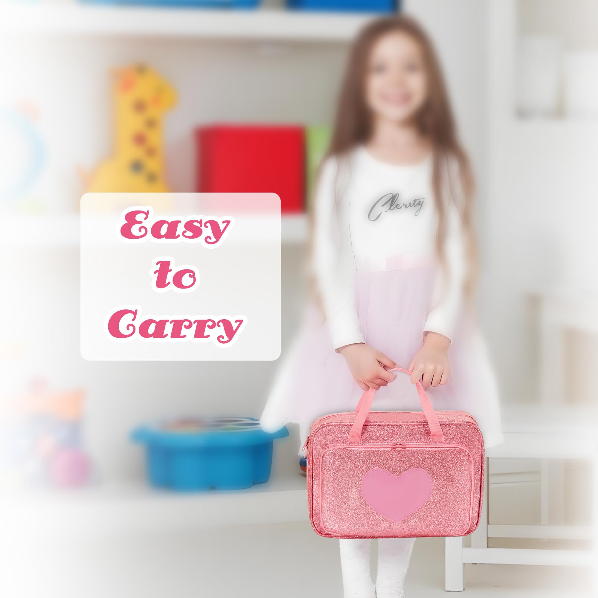 LoDrid Estuche para muñecas compatible con Barbie de 30 cm (12''), rosa | Bolsa de almacenamiento con asa y múltiples bolsillos para guardar 6 muñecas y accesorios