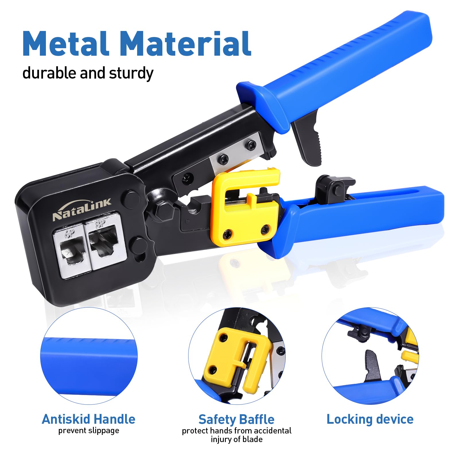Crimpatrice RJ45 pass-through, crimpatrice Ethernet Cat 6 Cat 5E Cat 5 All-in-One RJ45 con 30 connettori Cat6 RJ45 pass-through e lama di ricambio
