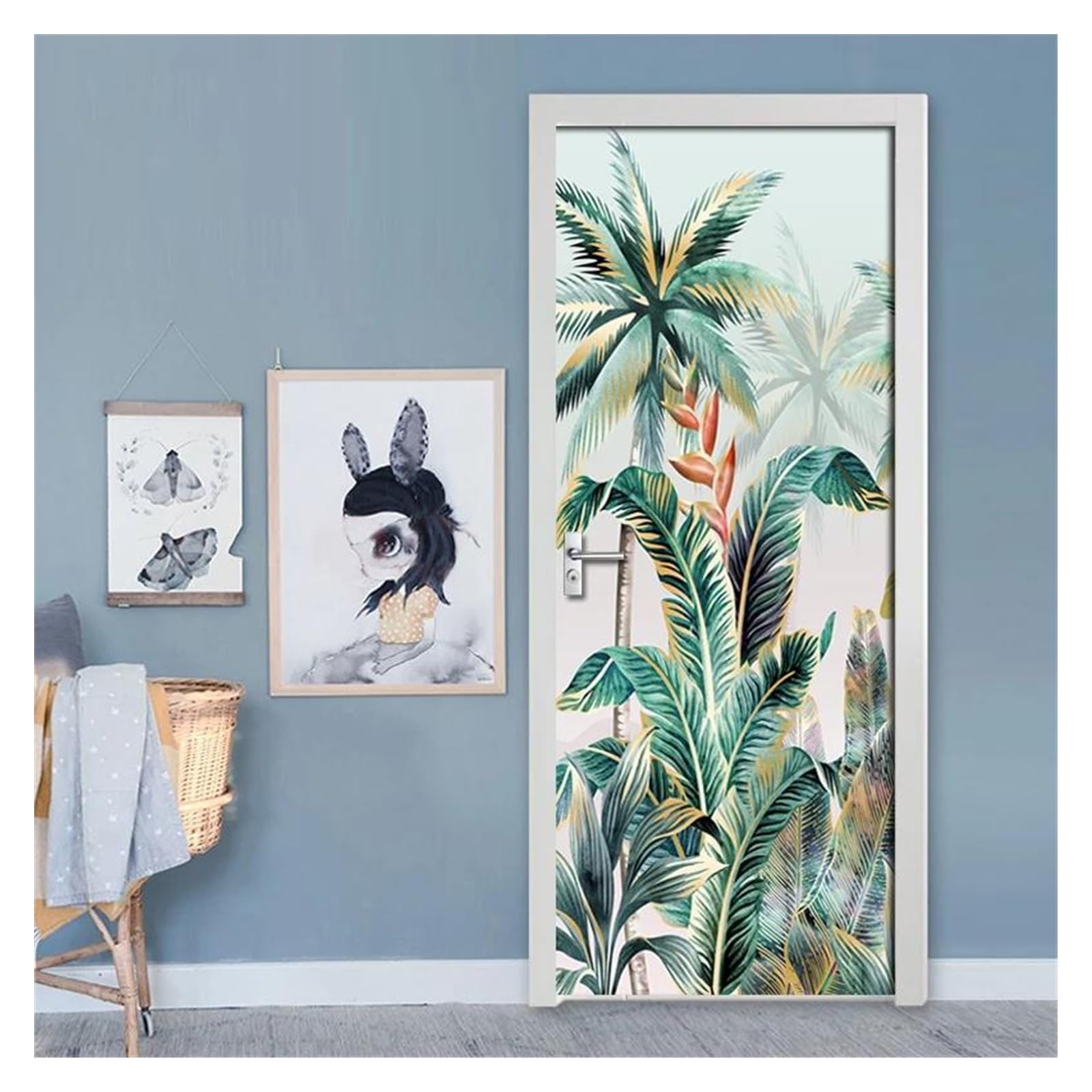 Autocollant de porte tropical pour cacher les imperfections du salon