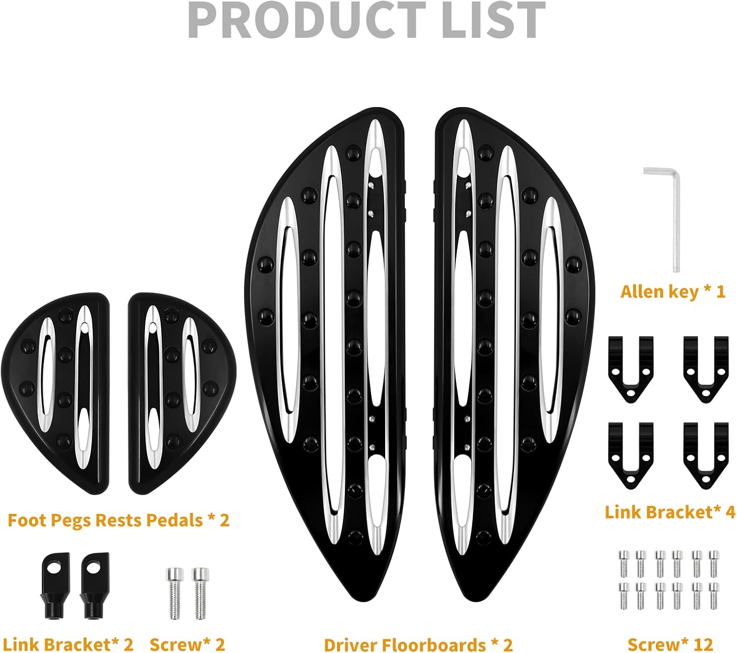 Motorcycle Rider Driver Floorboards Passenger Footboards Kit Fit For Harley Touring Road Glide Street Glide Electra Glide Softail Dyna, Front Rear Foot Pegs Fit For Harley Touring Models Black