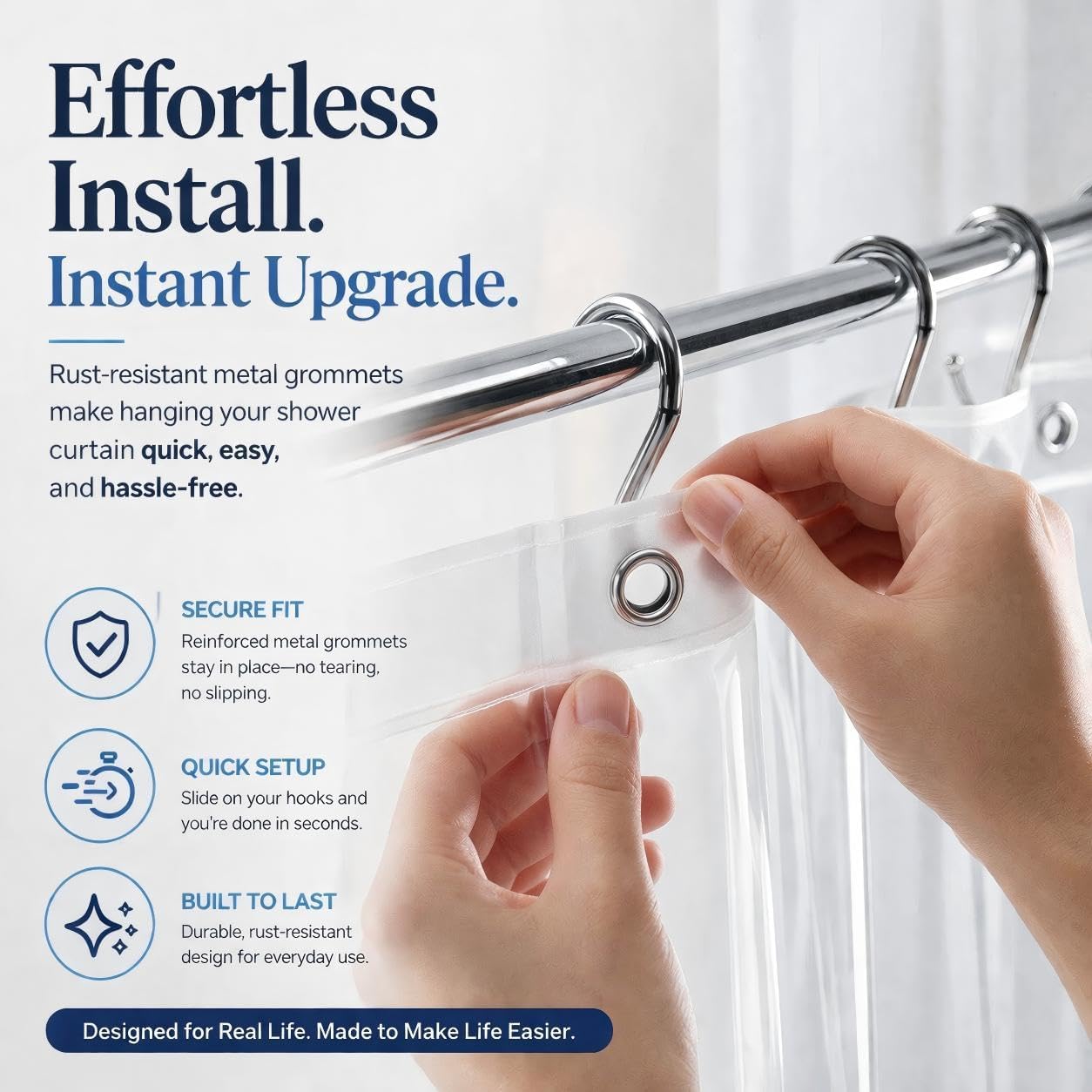 EHZNZIE White Shower Curtain Liner 72x84, PEVA Waterproof Bath Curtain, No Chemical Smell, 3 Weighted Magnets, Durable with Rustproof Metal Grommets