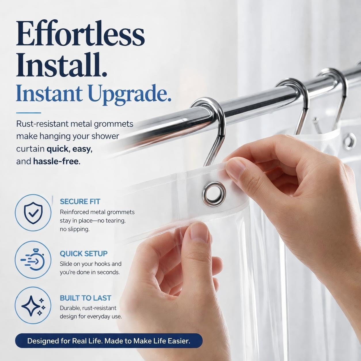Crystal Clear PEVA Shower Curtain Liner 72x72 with Metal Grommets T8054