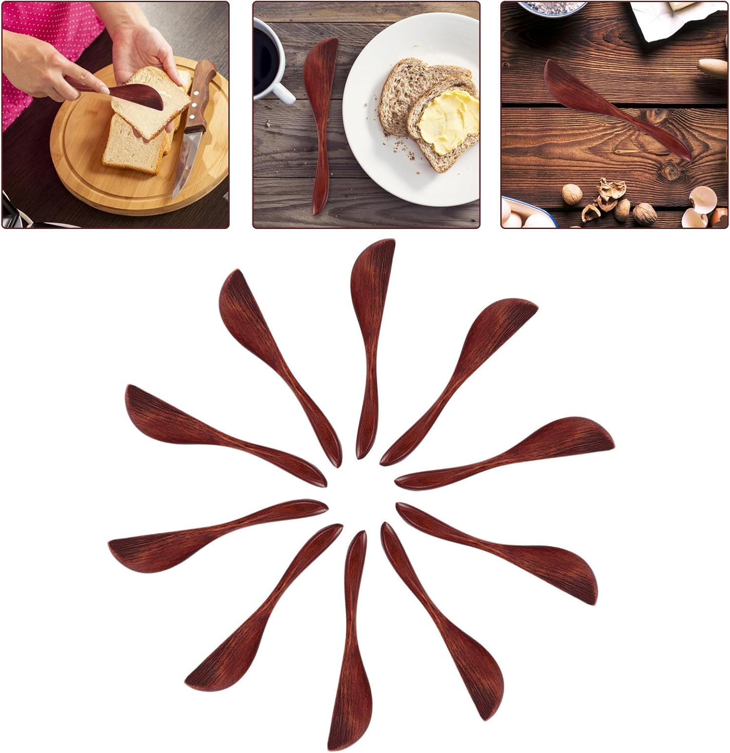 10pcs Wooden Butter Knives for Jam Cheese and Breakfast Spreading