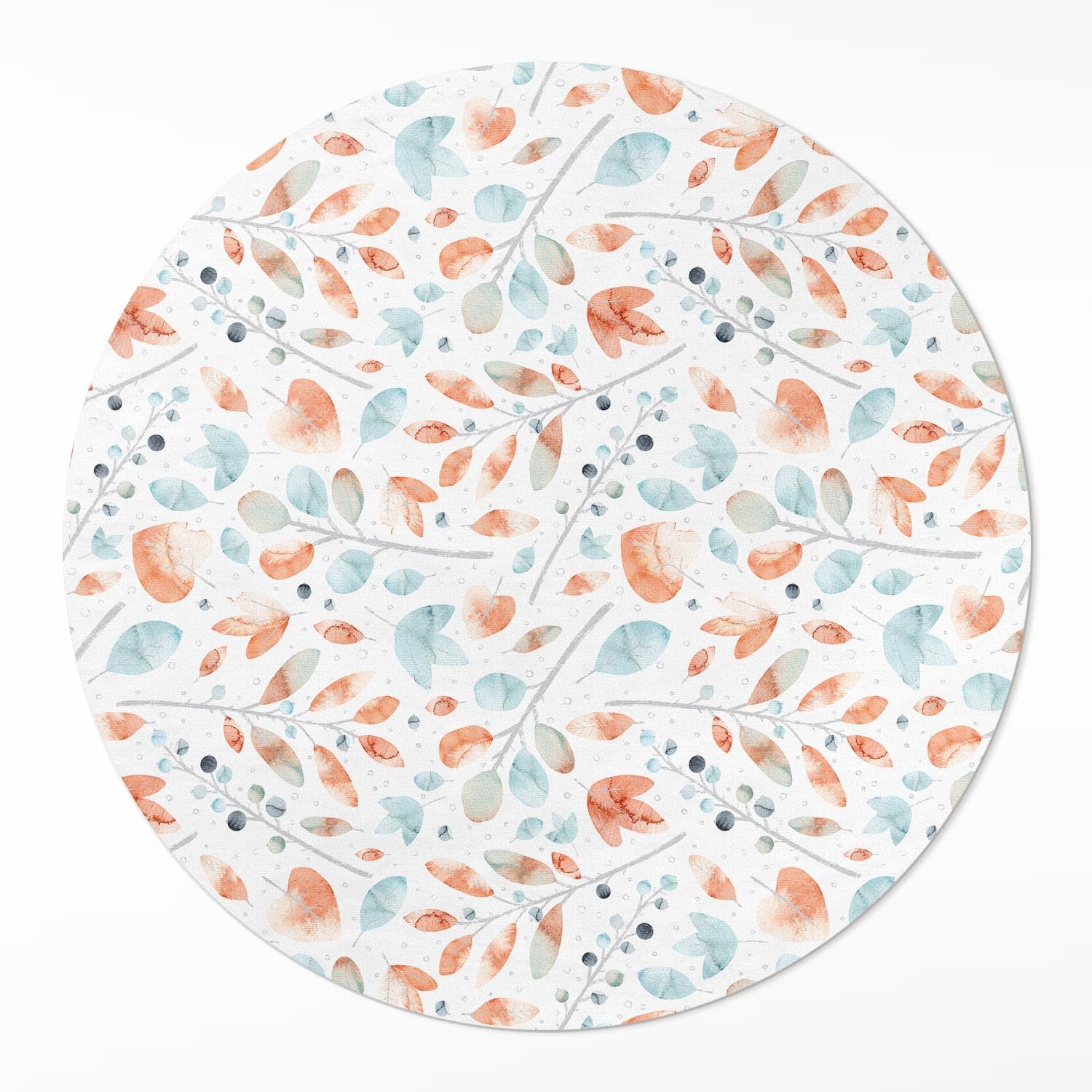 Tapis vinyle rond ø150 cm motif brindilles aquarelles pour salon