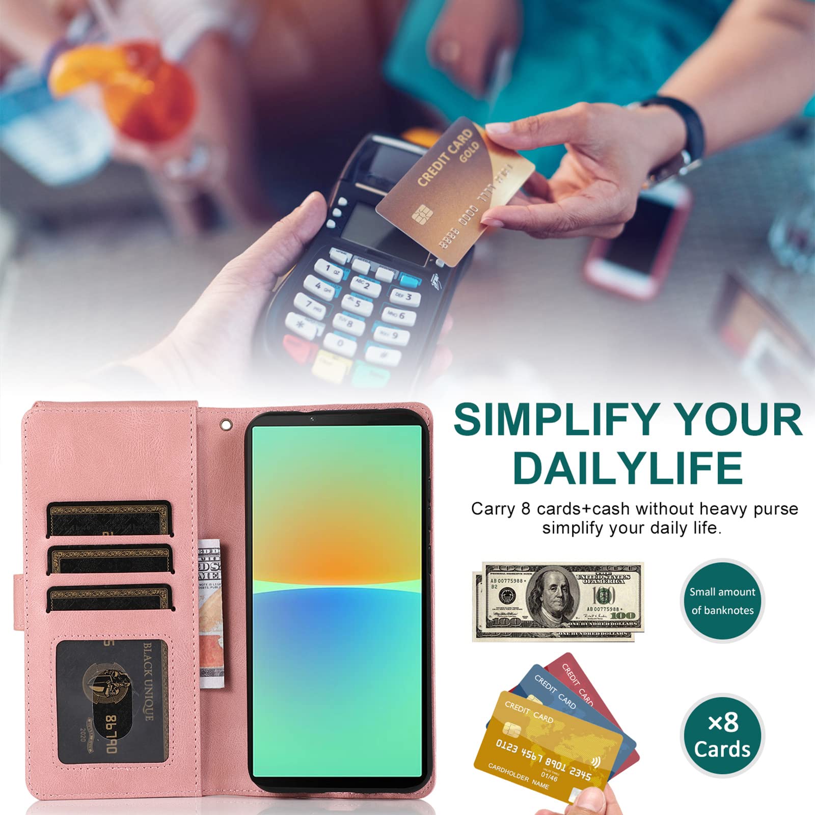 Asuwish Phone Case For Sony Xperia 10 IV Wallet Cover And Screen Protector Zipper Card Holder Slot Stand Leather Cell Accessories Protective Magnetic Flip Folio Experia 10IV 5G XQ-CC72 Women Rose Gold - View #13