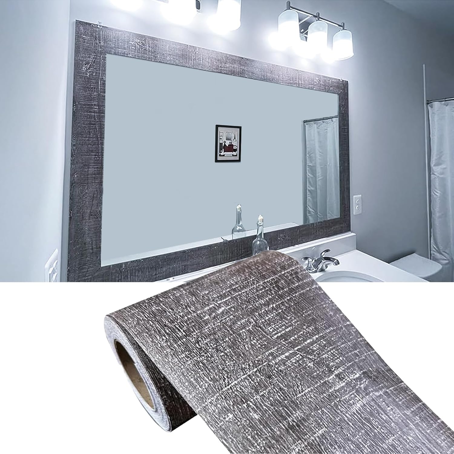 MULLSAN 10Meters Gray Wood Wallpaper Border Peel & Stick Wall Covering Kitchen Bathroom Bedroom Tiles Decor Sticker