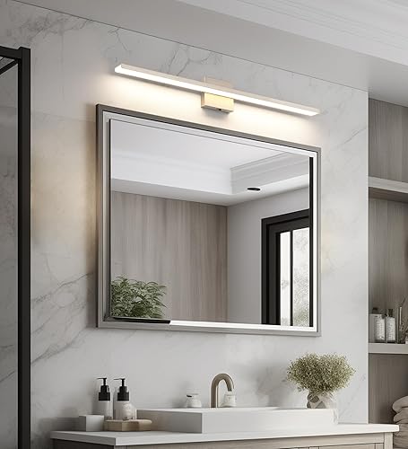Miniatura 8 de JUSHENG Luces de tocador de níquel cepillado para accesorios de baño, 5CCT regulable, barra de luz LED de tocador para baño, 31.5 pulgadas, 32 W,